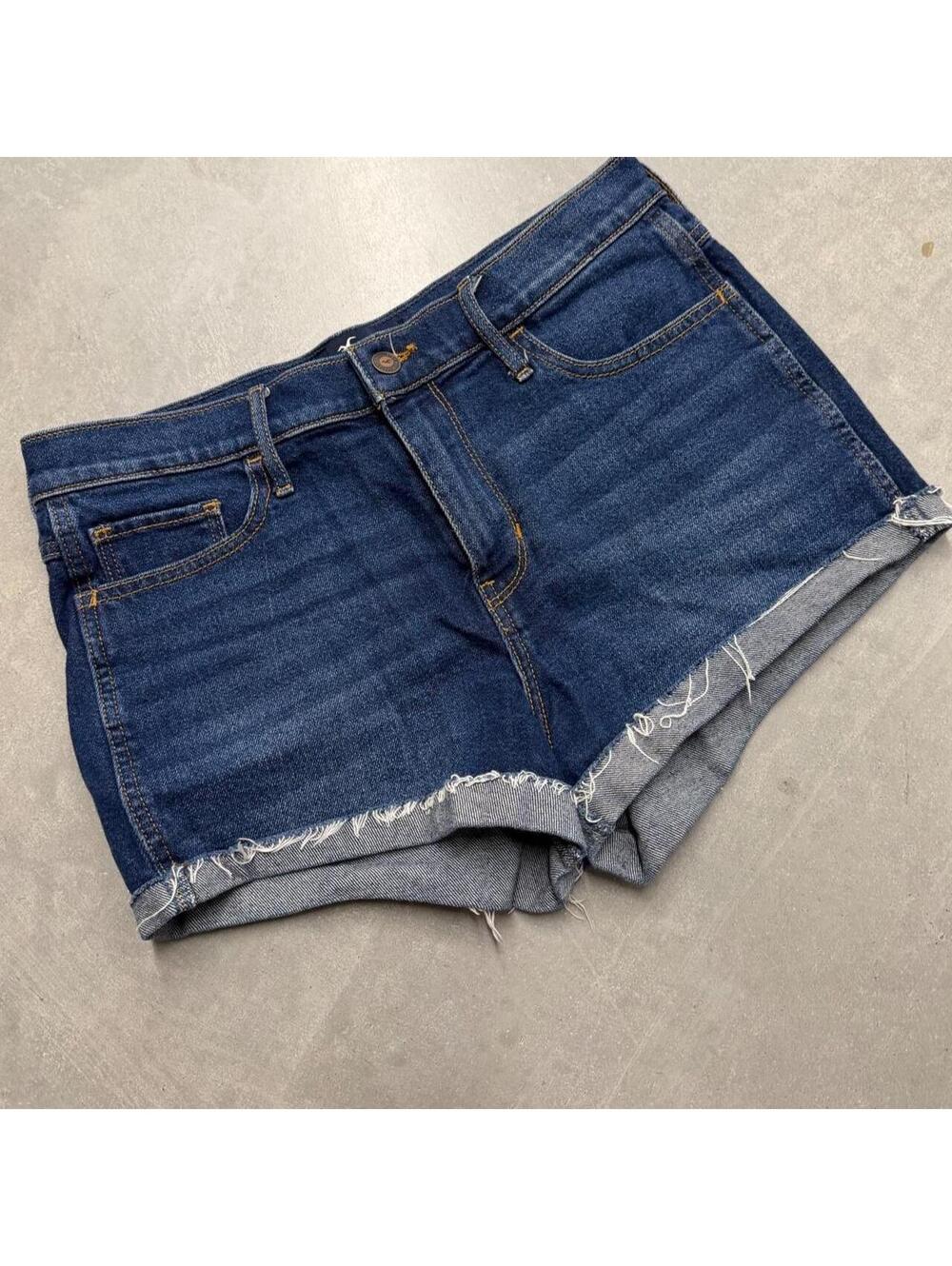 2000s Hollister High Rise Denim Shorts Women's Size 11 W30 Dark Wash Raw Hem